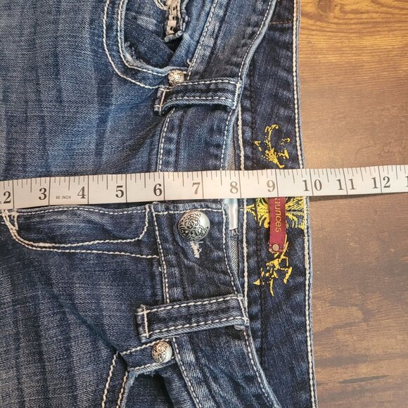 Maurices Jeans Womens 11-12 R Flare Low Rise Ripped Thick Stitch Medium Light - Picture 8 of 11